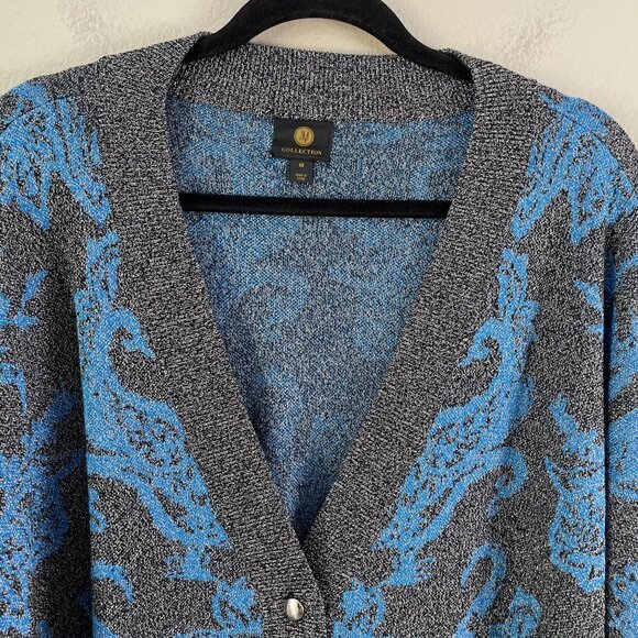 JM Collection Womens Plus 4X Metallic Threaded Cardigan Sweater Blue Black - Picture 10 of 13